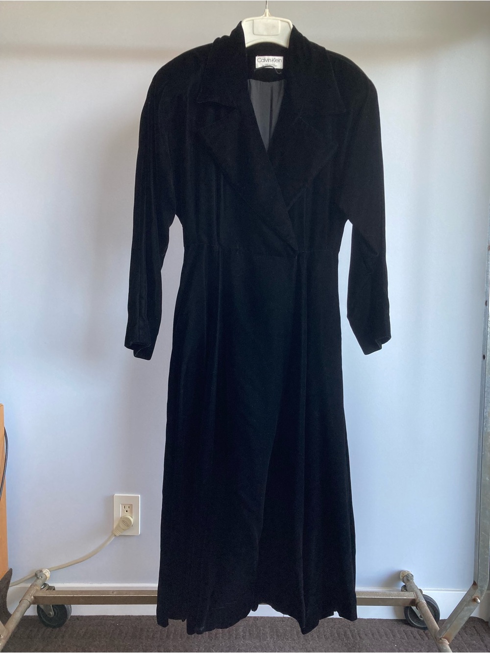 Calvin Klein Black Velvet Maxi Wrap Dress